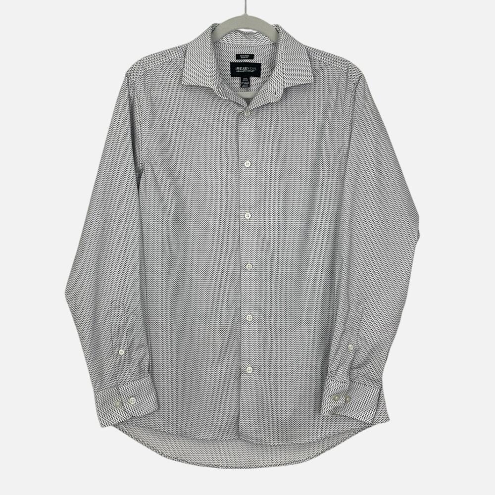 Kenneth Cole Mens Grey Dot Print Button Down Dress Shirt